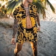 thumbnail image 1 of Conjuntos de hombre 2022, camisa informal de manga corta con solapa de retales estampada, pantalones cortos de playa, ropa de calle de verano, trajes hawaianos para vacaciones, S-3XL para hombre Tan Jianjun unisex, 1 of 2