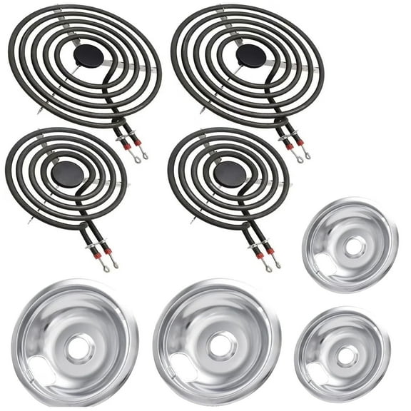 MP22YA Electric Range Burner Element Set & W10290350 W10290353 4 Pack Silver Drip Pans for Whirlpool Electric Range Stove (2 Pcs MP15YA 6" & 2 Pcs MP21YA 8")