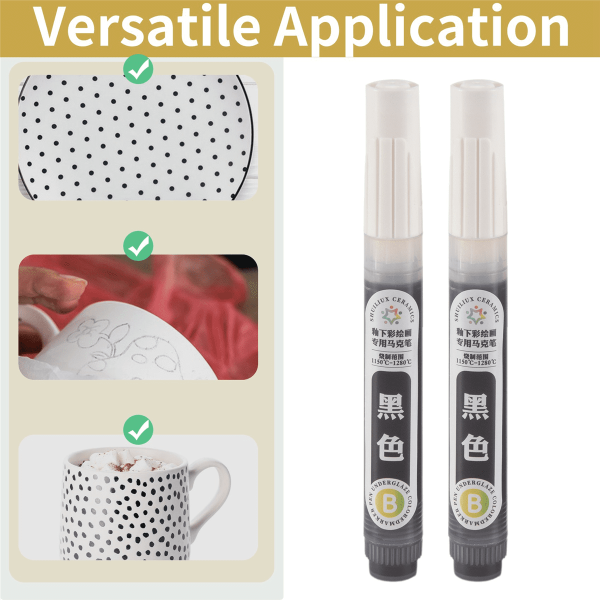 4 Pcs Underglaze Pen Underglaze for Ceramics Ceramic Writing Pen Underglaze Permanent Porcelain Colored Pen (Black)