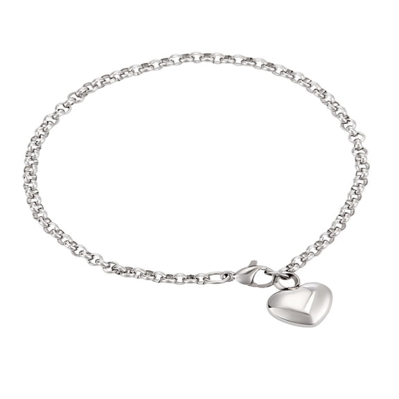 1Pc Heart 304 Stainless Steel Charm Bracelets Chain Bracelets for Women Stainless Steel Color 7-3/8 inch(18.8cm)