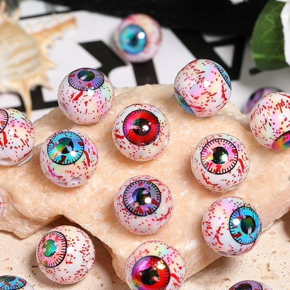 10pcs acrylic red evil eye round beads pack – Halloween DIY jewelry making, bracelet necklace craft supplies, phone charm accessories