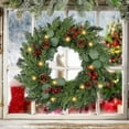 thumbnail image 6 of Norfolk Artificial Wreath For Front Door, Realistic Green Leaves With Pine Cones Berries And Built-In Lights, Wind Rain Sunlight Resistant, 60Cm/26 Inches And 46Cm/18.1 Inches,, 6 of 7
