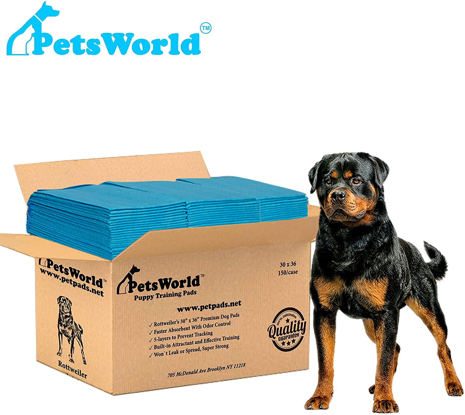 Rottweiler's Heavy Absorbent Adult Dog Pads 30 X 36, 150 Count, 2extra