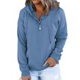 thumbnail image 2 of Women Hooded Button Collar Drawstring Hoodies Long Sleeve Pure Color Pullover Sweatshirts With Pocket, 2 of 5