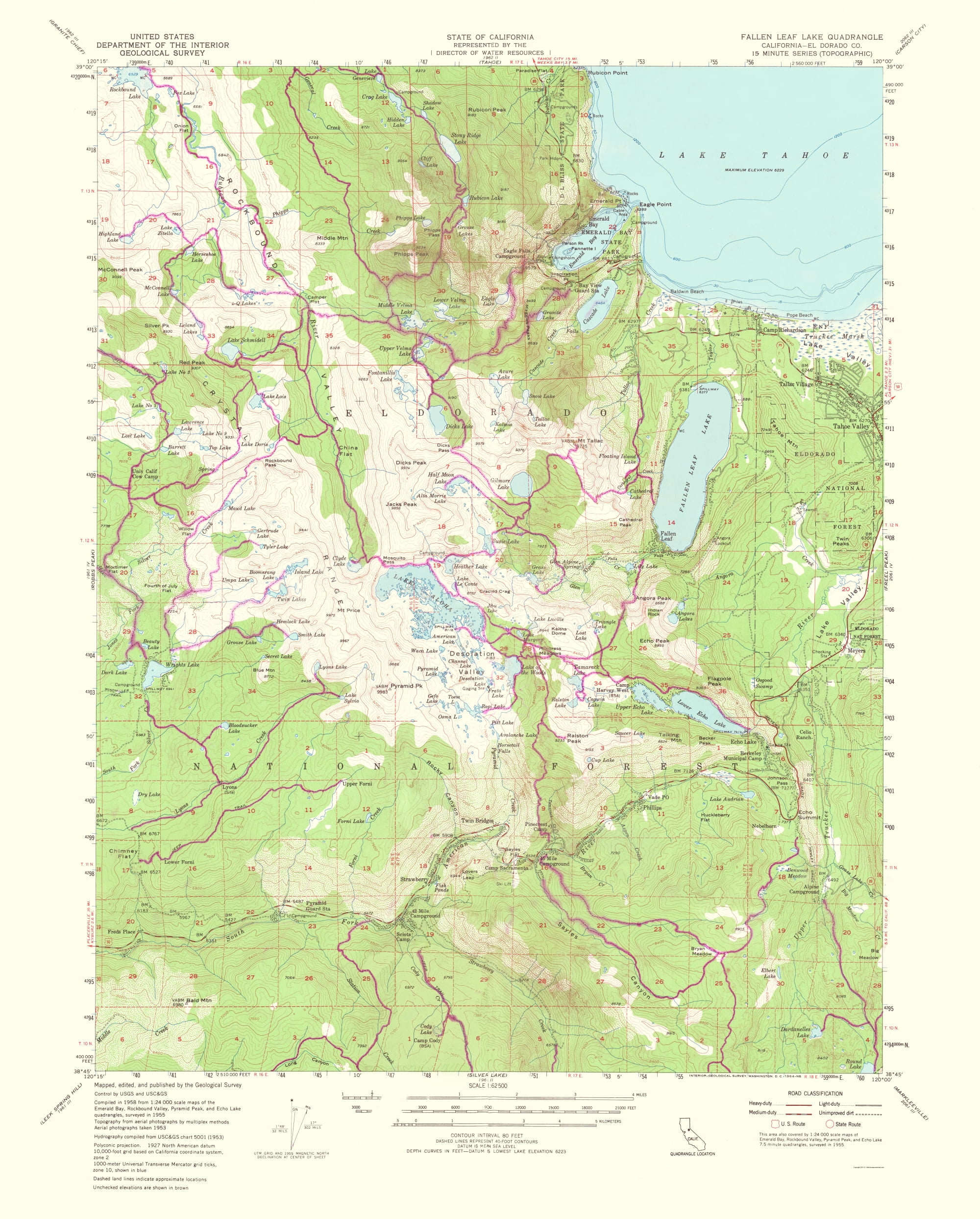 Topo Map - Fallen Leaf Lake California Quad - USGS 1964 - 23.00 x 28.60