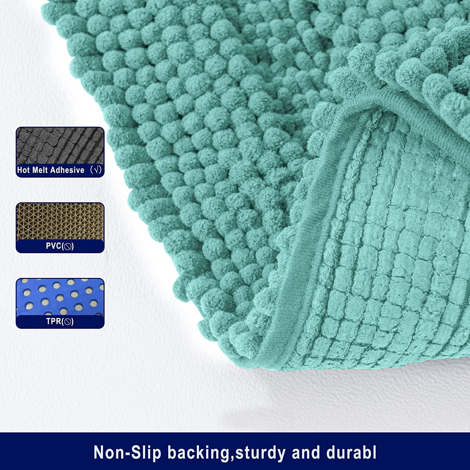 Subrtex Non-Slip Bathroom Rugs Chenille Soft Striped Plush Bath Mat (Light Green, 18" x 48")