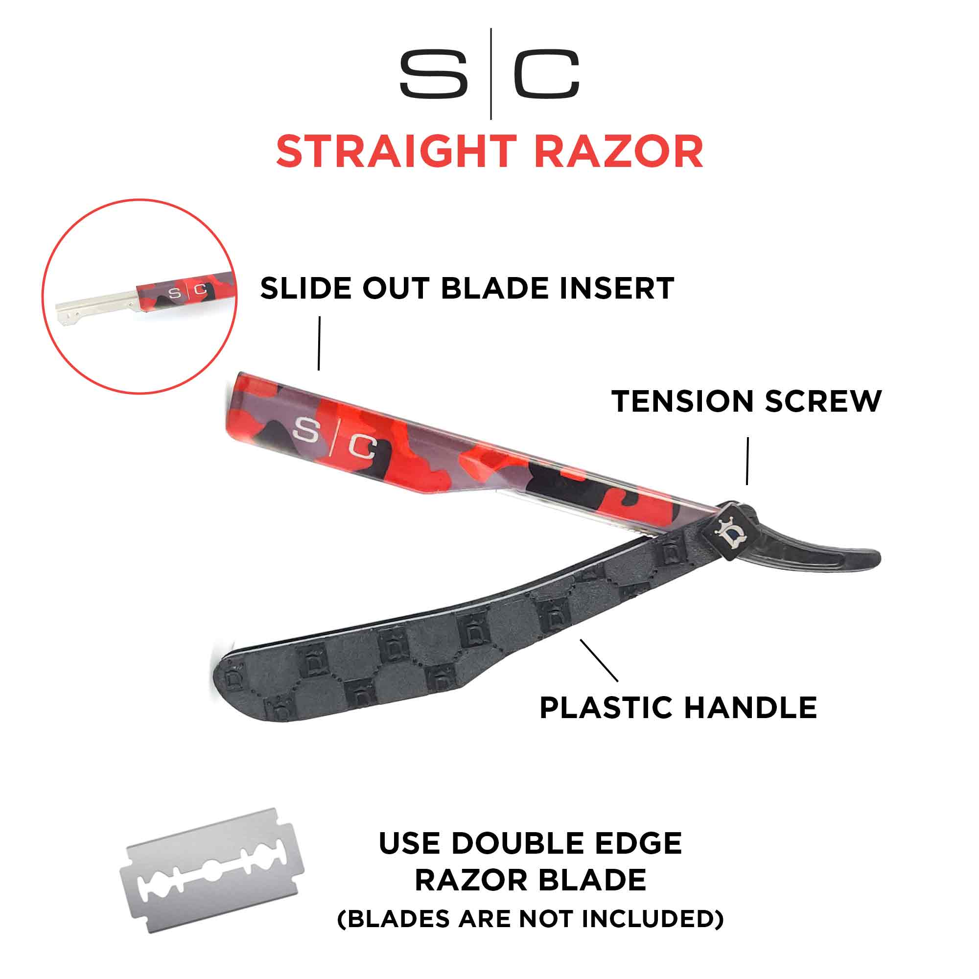 Stylecraft Camo Straight Edge Razor Tool – Professional Barber Shavette , Blades Not Included