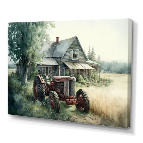 Designart Tractor In Barn I Canvas Wall Art