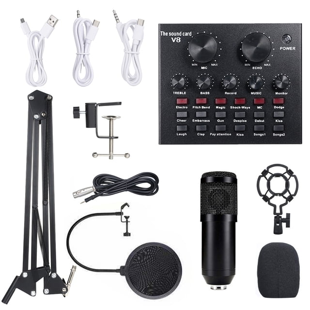 Amdohai Multifunctional Live Sound Card and BM800 Suspension Microphone Kit