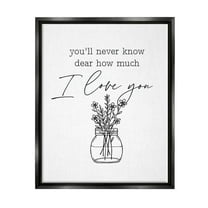 Stupell Industries I Love You Simple Daisy Botanical Outline Bouquet Graphic Art Jet Black Floating Framed Canvas Print Wall Art, Design by Lettered and Lined