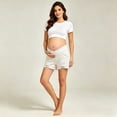 thumbnail image 6 of Cavosen Women's Shorts Casual Ripped Denim Under The Belly Maternity Shorts Straight Elastic Waist Pregnancy Shorts Breathable Summer Lounge Pants, 6 of 8