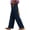 Blue, variant on Womens Textured Crinkle Wide Leg Pants Vertical Lace Hollow Out Trim Dual Side Pockets Drawstring Elastic High Waist Solid Color Loose Casual Summer Beach Vacation Trousers