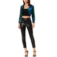 thumbnail image 2 of INSPIRE CHIC Women's Casual Long Sleeves Collarless Sequin Open Front Bolero Crop Shrug Jacket L Green, 2 of 7