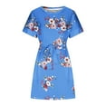 thumbnail image 3 of Summer Saving Wycnly Womens Dresses Casual Comfy Breathable Loose Pocket Wrap Midi Sundress with Belt Summer Floral Round Neck Short Sleeve Formal Knee-Length Dress Blue m, 3 of 5