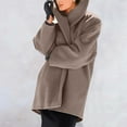 thumbnail image 6 of Women Single Breasted Hooded Jacket Casual Shawl Collar Jacket Pea Coats Loose Trench Coats Long Overcoat Camel XL, 6 of 7