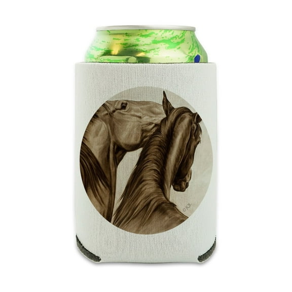 Horses Vintage Sepia Tone Can Cooler - Drink Sleeve Hugger Collapsible Insulator - Beverage Insulated Holder