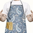 thumbnail image 2 of Blue Pioneer Flower and Paisley Pattern (3) Apron-Garden Aprons for Women with Pockets-Cotton Linen Waterproof Kitchen Cooking Gardening Aprons Adjustable for Kitchen,Cooking,BBQ and Salon 33x27 Inch, 2 of 7