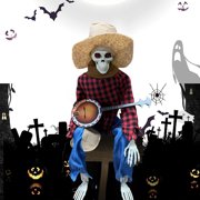 2Pcs Halloween Banjo Playing Skeletons, Funny Animated Dueling Banjo Skeletons Country Cowboy Skeleton Musicians with Movable Joints for Prop Decor halloween decorations (15.75 In ,Red&Yellow)