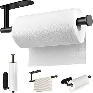 SUWU Paper Towel Holder Wall Mount, 11 inch Adhesive and No Drilling Under Cabinet Paper Towel Holder for Kitchen, Paper Towel Roll Holder Stick to Wall, SUS304 Stainless Steel(Black)