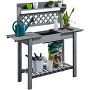 SmileMart Wooden Garden Potting Bench with Sliding Tabletop, Gray