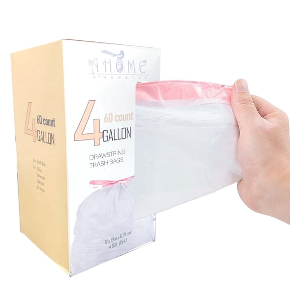 Orino Heavy Duty 4-Gallon Drawstring Small Kitchen Household Trash Bags, 60 Bags