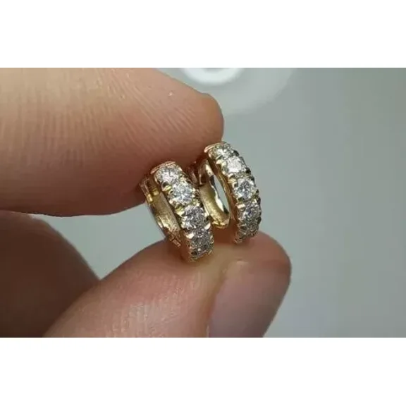 Lab-Created Round Lab Created Diamond Huggie Hoop Earrings 2Ct 14k Yellow Gold Plated Silver