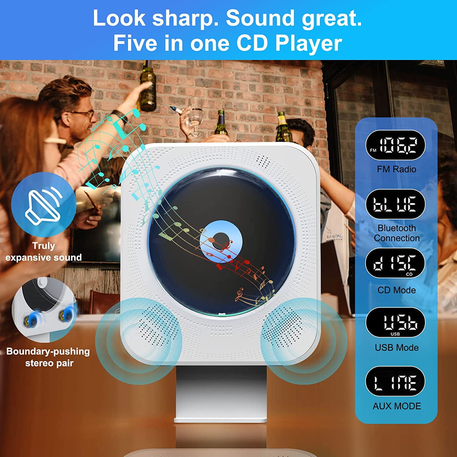 Buy CD Player with Bluetooth, Home CD Music Player with HiFi Speaker/FM