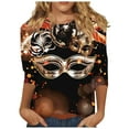 thumbnail image 3 of QATAINLAV Lightning Sale Mardi Gras Shirts for Women 3/4 Sleeve Tops Mask 3D Print Blouse Carnival Themed Graphic Tees Funny Parade Tshirt Multicolor M, 3 of 6