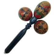 Triple Maraca Musical Instrument - Solid Wood - Painted - Egg Shaker Rattle Toy