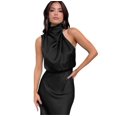 thumbnail image 1 of Robe Longue Plissée Sans Manches en Satin d'Été pour Femmes, 1 of 3