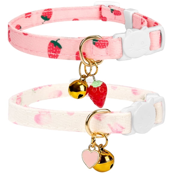 PayUSD 2 Pack Breakaway Cat Collars Soft Cotton Adjustable Cute Floral with Bell for Kittens Adult Cats