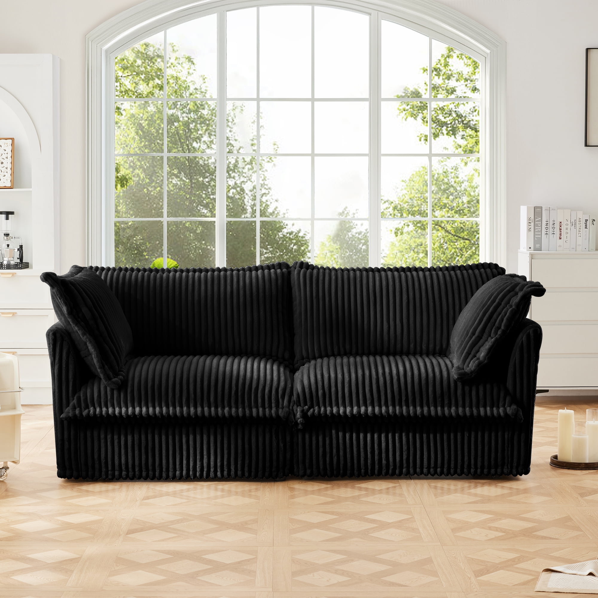Modern Cream Corduroy Loveseat Sofa, Comfortable Cushion with Removable Cover for Living Room/Apt,Black