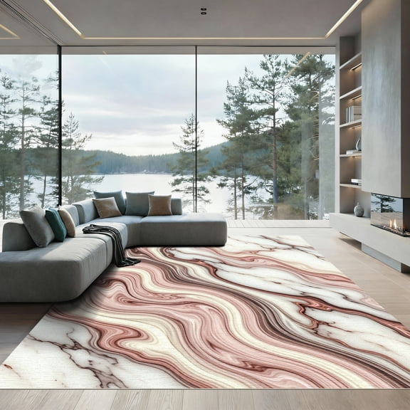 ODIKA 4'x6' Machine Washable Non-Slip Area Rug, Abstract White High Traffic Rug, White, 1162060