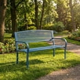 thumbnail image 2 of Metal Garden Bench – 50" Outdoor Patio Steel Bench – Curved Backrest, Decorative Pattern – Weather-Resistant – for Yard, Park, Deck & Backyard, 2 of 5