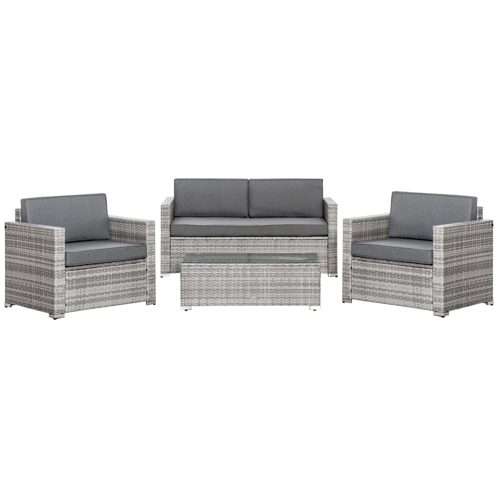 Outsunny 4 Pieces Wicker Patio Furniture Set with 4" Thick Cushions ...