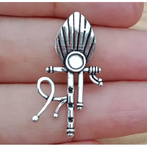 Shri Krishna Flute Peacock Feather Pendant Solid 925 Sterling Silver Handmade Jewelry