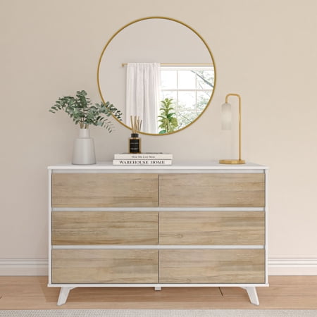 Plank+Beam Solid Wood Scandinavian 6-Drawer Dresser, White/Blonde