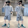 thumbnail image 5 of LIIPEE Boys Outfit Sets Summer Casual Letter Printed Loose Fit Short Sleeve Crew Neck T Shirt Pockets Shorts 2 Piece Set Children Kids Cute Comfortable Breathable Stylish Outfits,15-16 Years, 5 of 5