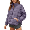 thumbnail image 2 of Women's Lightweight Full Zip Coats Long Sleeve Quilted Oversized Packable Short Padded Puffer Jackets with Pockets (XL, Purple), 2 of 7