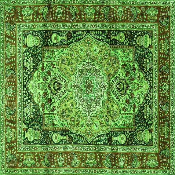 Ahgly Company Indoor Square Medallion Green Traditional Area Rugs, 5' Square