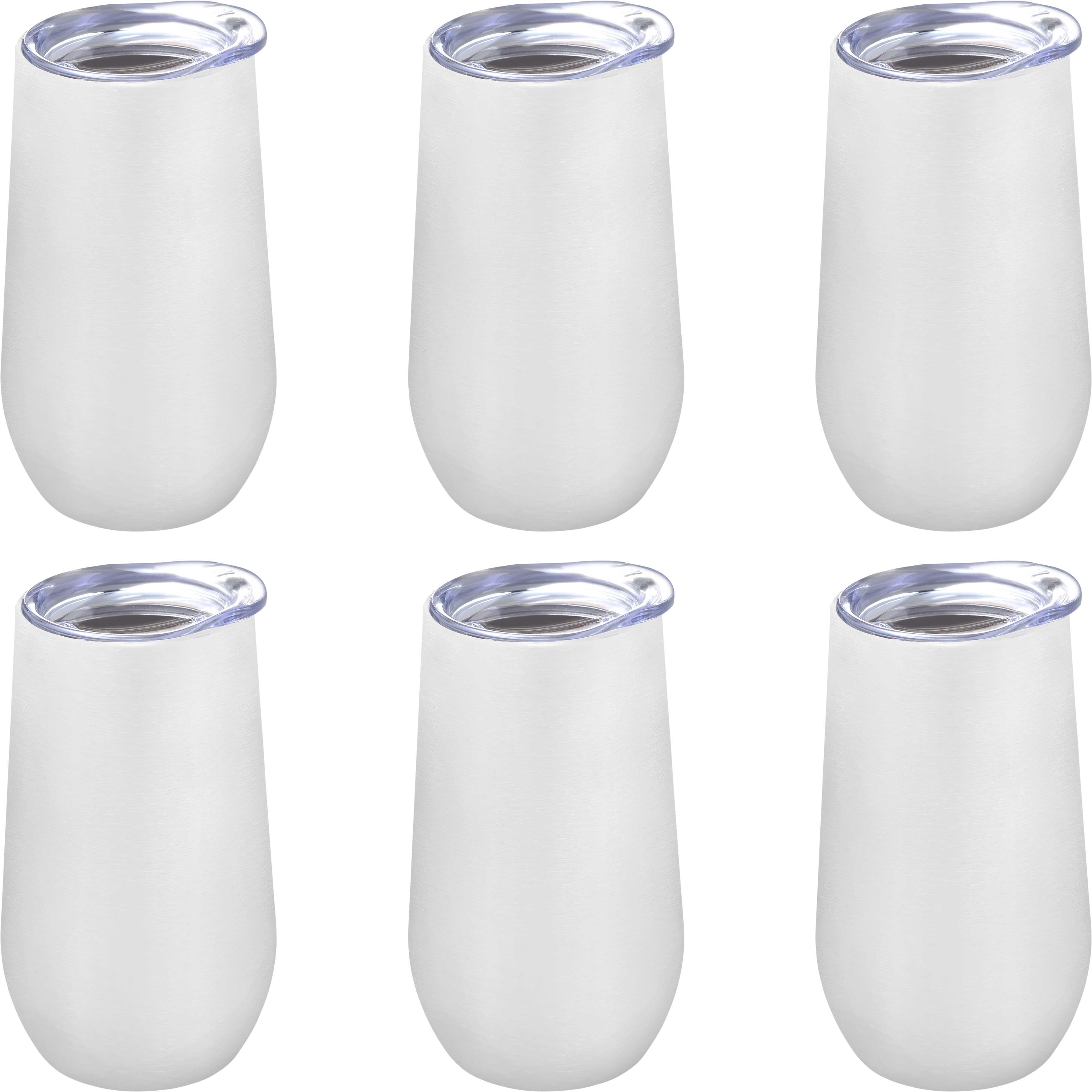 Stainless Steel Stemless Flute Wine Glasses with Lids 9 oz. Set of 6
