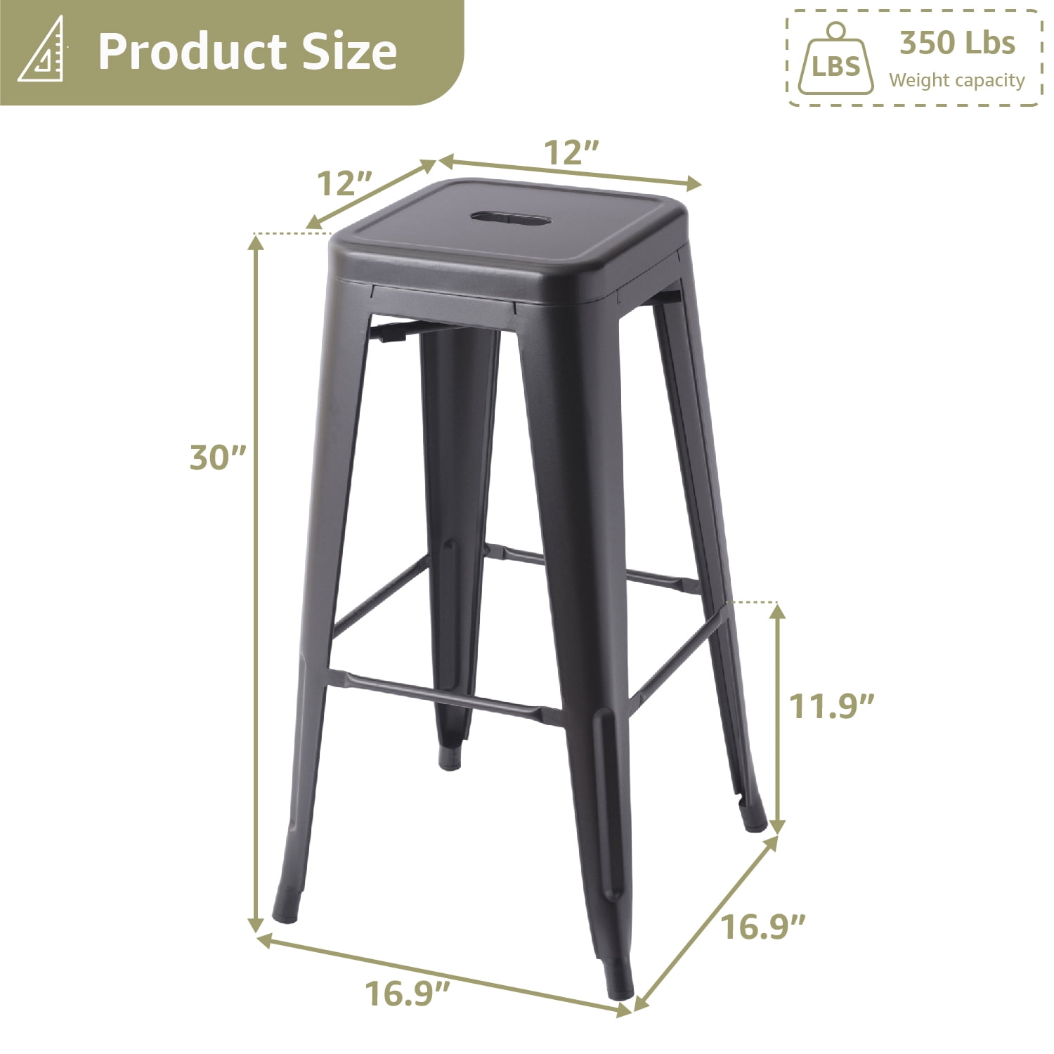 VOLIX 30inches Black Stackable Metal Bar Stool Backless Indoor-Outdoor Counter Stools Set of 4