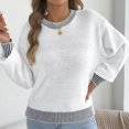 thumbnail image 4 of Qiopertar Women's Sweater Knitted Round Neck Long Sleeve Casual Loose Tops Fall Winter Basic Pullover White L, 4 of 7