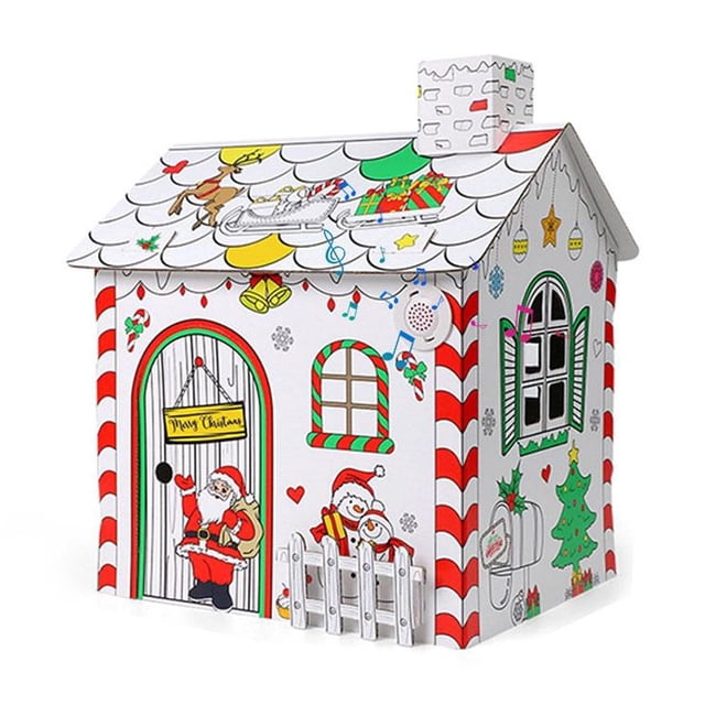 Christmas Color,3D Colorful Kids Christmas Gingerbread House Castle,DIY for Kids Cardboard Coloring Color Game Craft Activity Gift
