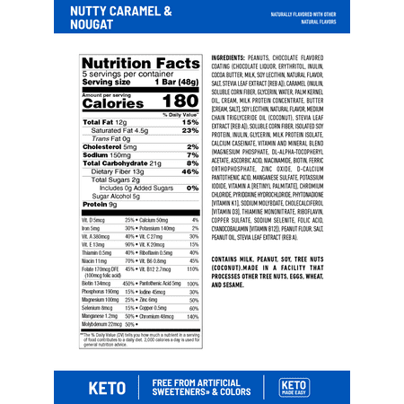 SlimFast Keto Nutty Caramel and Nougat Meal Replacement Bar 5 - 1.69 oz Meal Bars