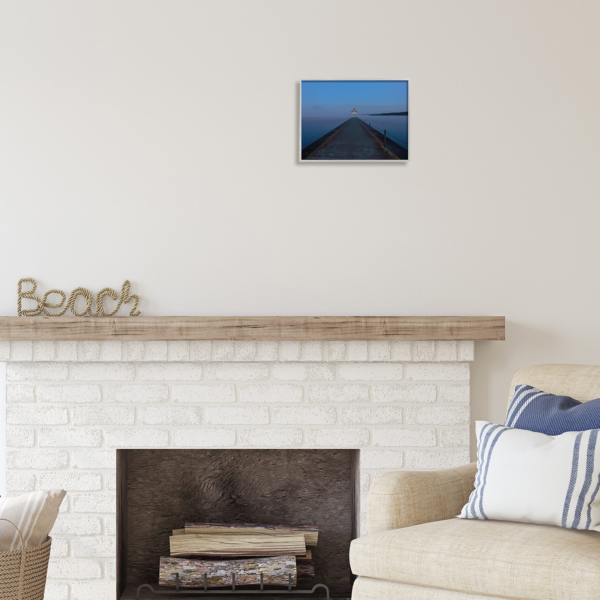 Stupell Industries Lighthouse at Night Landscape Photography Gray Framed Art Print Wall Art, 14 x 11