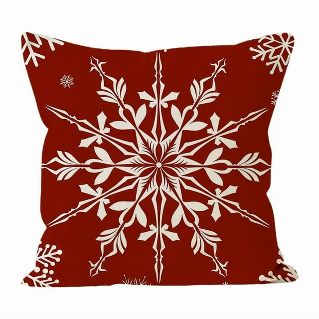 Taie d'Oreiller de Noël avec Fond Rouge et Motifs de Flocons de Neige