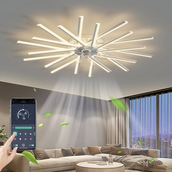 Electric Fans 45In Ceiling Fan with Lights Remote Contro Dimmable LED,6 Gear Wind Speed Fan Light,Ceiling Fans