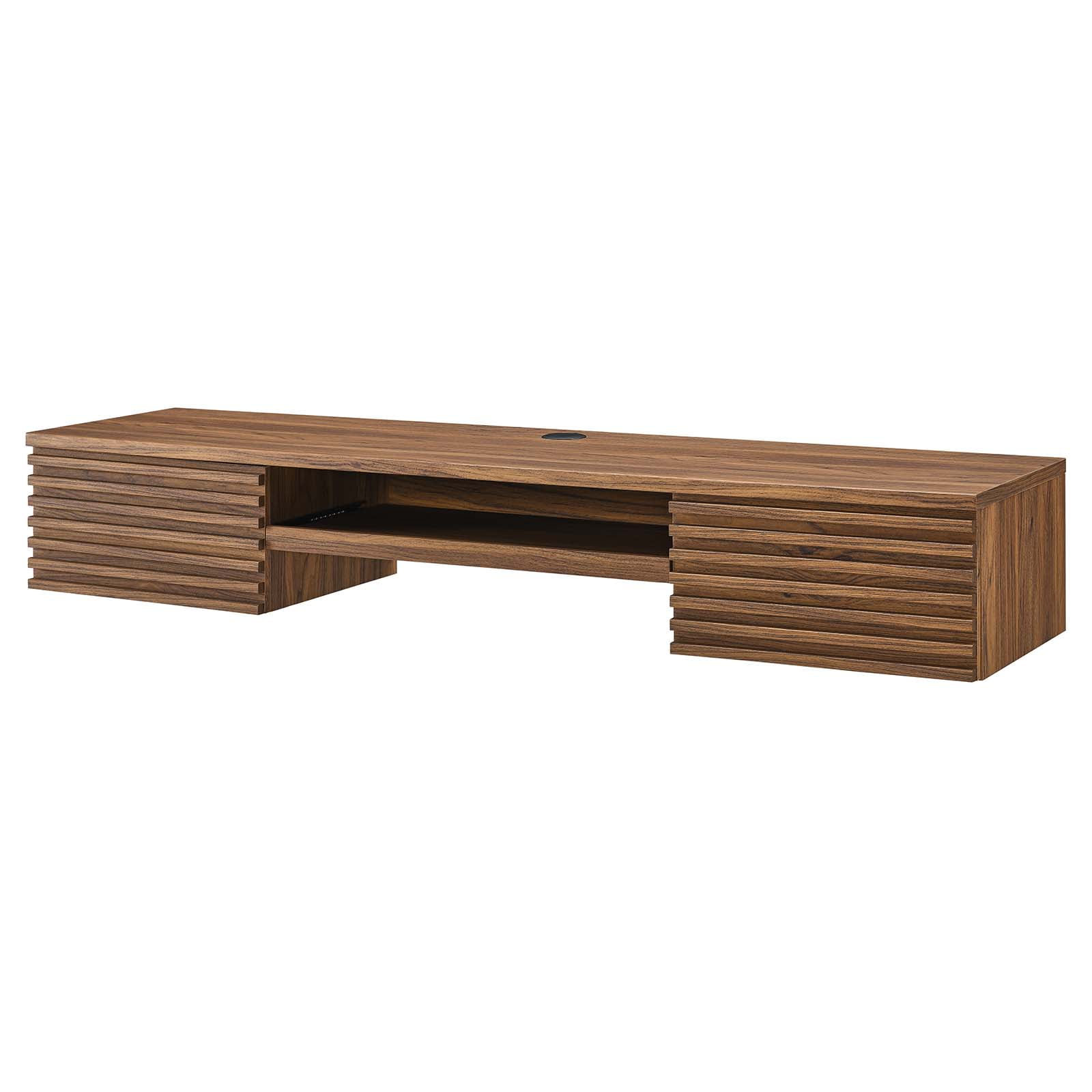 Mid-Century Modern Walnut Grain Wall-Mounted Desk with Drawers