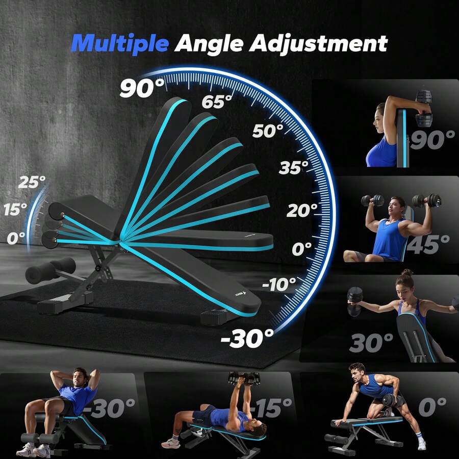 Adjustable Weight Bench With 72 Training Angles, Foldable Weight Benches For Home Gym With 990 LBS,  Perfect For Home Workouts. Great For Full-Body Strength Training Black